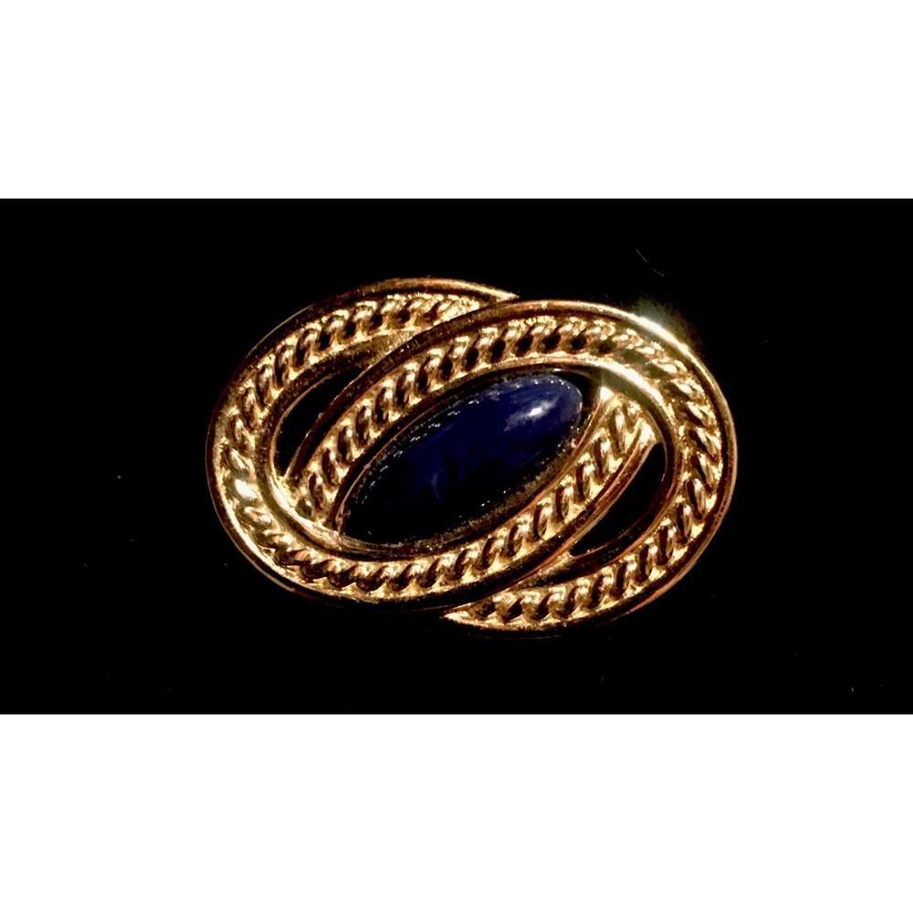 Monet Signed Vintage 90's Navy Blue Stone Gold Twist Knot Brooch Pin